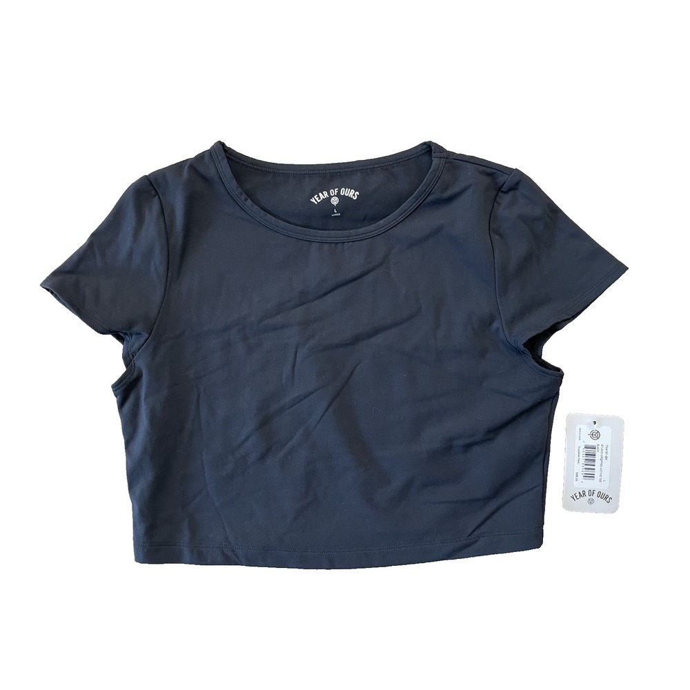 NWT Year Of Ours Women's Studio Cropped Active Tee Black Sz L Retail $68 New